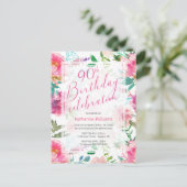 Any Age熱帯フローラピンク牡丹90誕生日 インビテーションポストカード (スタンド正面)