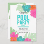 ANY AGE熱帯プールパーティー誕生日ビーチパーティー 招待状 (正面/裏面)
