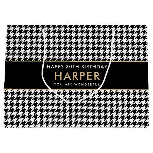 Any Age白黒千鳥格子のハッピーバースデー ラージペーパーバッグ (正面)