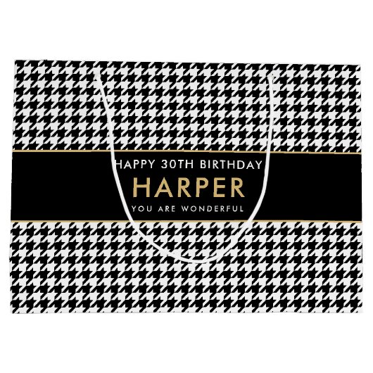 Any Age白黒千鳥格子のハッピーバースデー ラージペーパーバッグ (裏面)