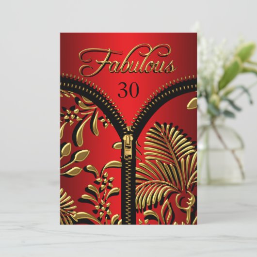 Any Age素晴らしい赤王室の金ゴールドブラック誕生日 招待状 (スタンド正面)