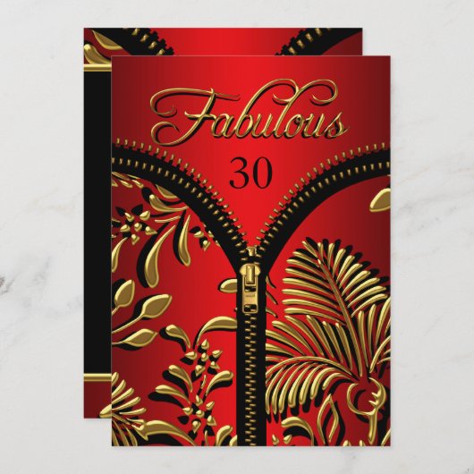 Any Age素晴らしい赤王室の金ゴールドブラック誕生日 招待状 (正面/裏面)