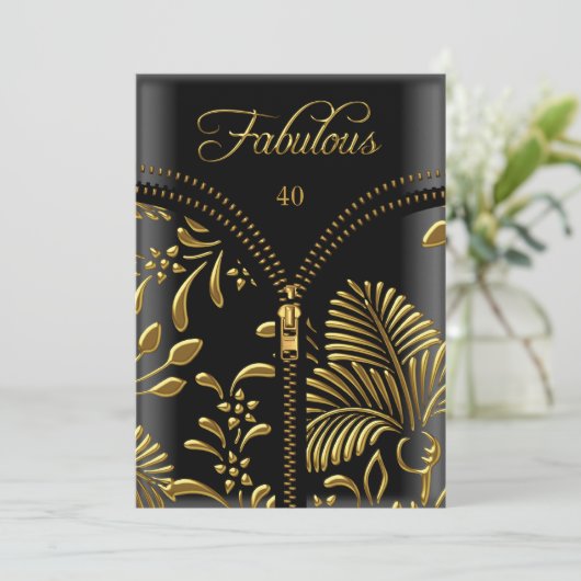 Any Age素晴らしい金ゴールドブラックコルセット誕生日パーティー 招待状 (スタンド正面)