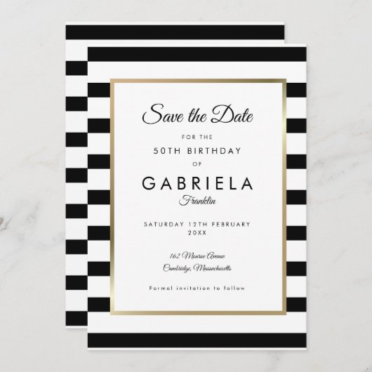 Any Age誕生日クラシックストライプ セーブザデート (正面/裏面)