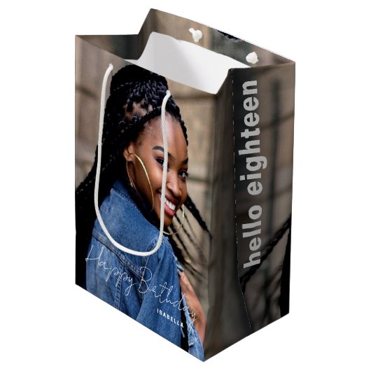 Any Age誕生日トレンディーパーソナライズされた写真中 ミディアムペーパーバッグ