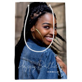 Any Age誕生日トレンディーパーソナライズされた写真中 ミディアムペーパーバッグ (正面)