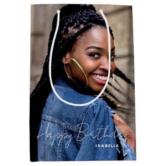 Any Age誕生日トレンディーパーソナライズされた写真中 ミディアムペーパーバッグ (正面)
