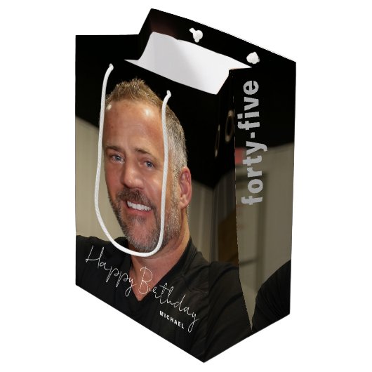 Any Age誕生日トレンディーパーソナライズされた写真 ミディアムペーパーバッグ (正面アングル)