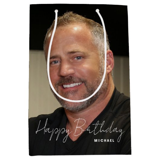 Any Age誕生日トレンディーパーソナライズされた写真 ミディアムペーパーバッグ (正面)