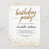 Any Age誕生日モダン金ゴールド紙吹雪ドットスクリプト 招待状 (正面/裏面)