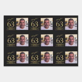 Any Age誕生日黒金ゴールド写真 ラッピングペーパーシート