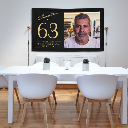 Any Age誕生日黒金ゴールド写真 横断幕