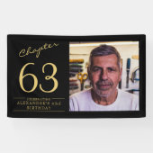 Any Age誕生日黒金ゴールド写真 横断幕 (横)