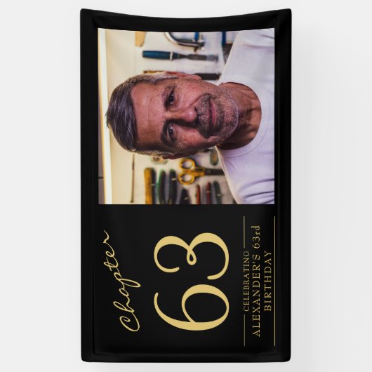 Any Age誕生日黒金ゴールド写真 横断幕 (縦)
