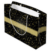 Any Age誕生日-黒/金ゴールドパーティーテーマ ラージペーパーバッグ (裏面アングル)