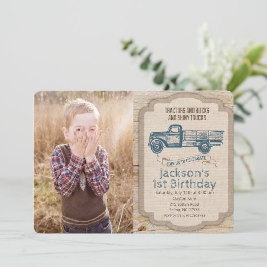 ANY AGE鹿トラック写真誕生日招待状 招待状 (スタンド正面)