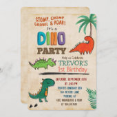 ANY AGE – かわいい恐竜誕生日招待状 招待状 (正面/裏面)