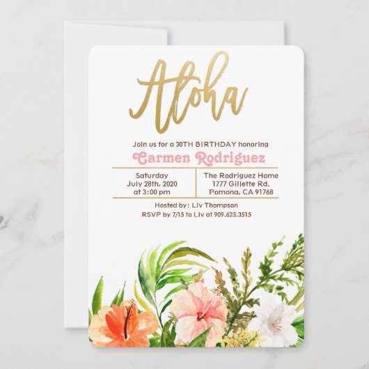 ANY AGE – アロハトロピカル誕生日招待状 招待状 (正面)