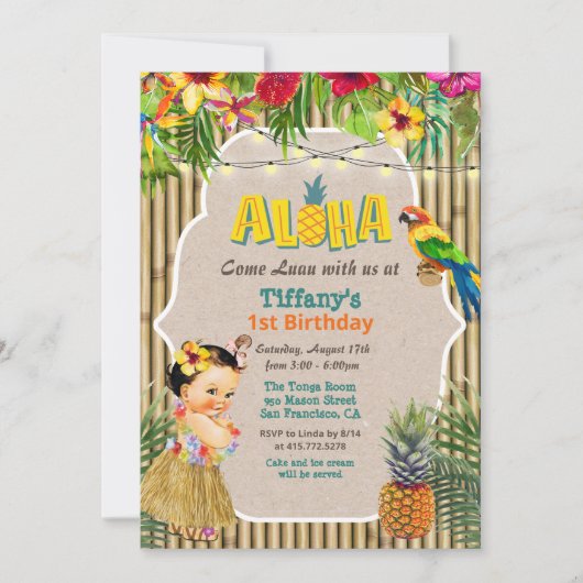 ANY AGE – アロハルアウ（ハワイ式宴会）トロピカル誕生日招待状 招待状 (正面)