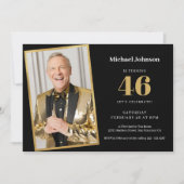 Any Age エレガント Black金ゴールドフォト誕生日 招待状 (正面)