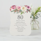 Any Age エレガント White Roseフローラ80誕生日 招待状 (スタンド正面)