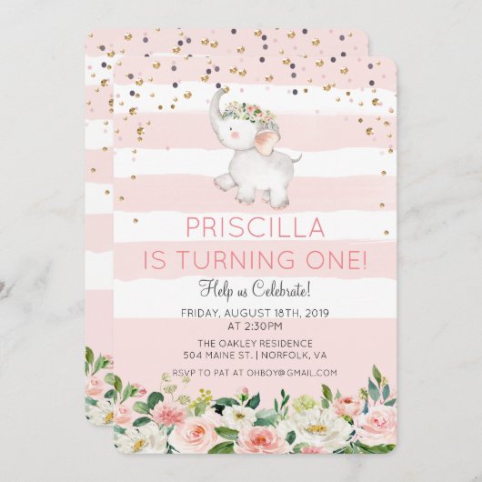 ANY AGE – エレファントガール誕生日招待状 招待状 (正面/裏面)