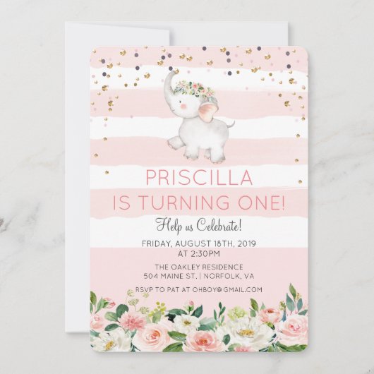 ANY AGE – エレファントガール誕生日招待状 招待状 (正面)