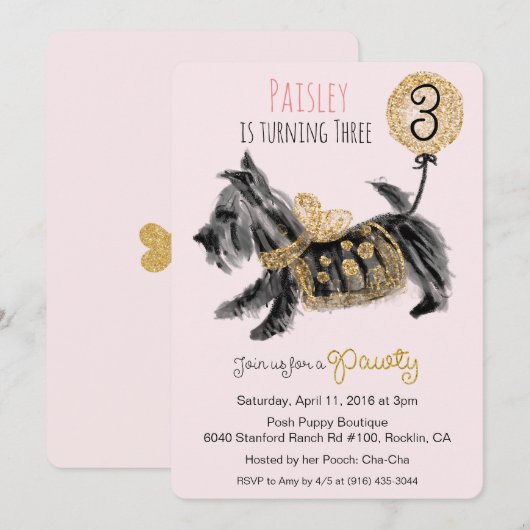 ANY AGE -オートクチュール子犬誕生日招待状 招待状 (正面/裏面)