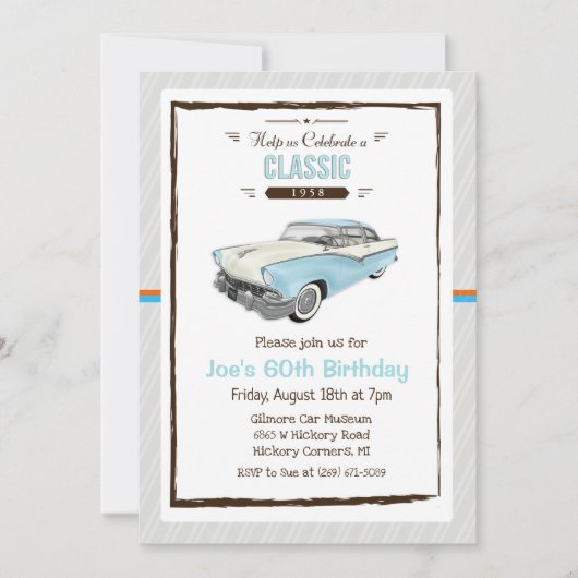 ANY AGE – カークラシックヴィンテージ誕生日招待状 招待状 (正面)