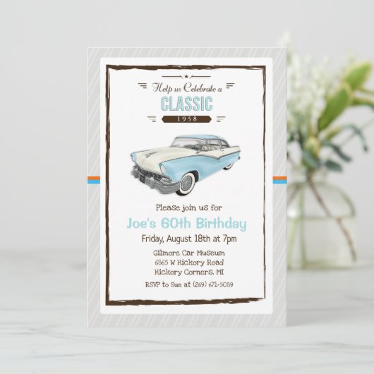 ANY AGE – カークラシックヴィンテージ誕生日招待状 招待状 (スタンド正面)