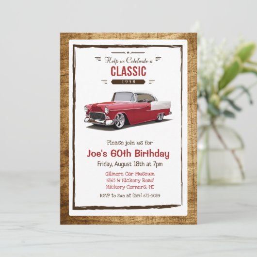 ANY AGE – カークラシックヴィンテージ誕生日招待状 招待状 (スタンド正面)