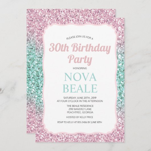 ANY AGE -グリッターグラデーション誕生日招待状 招待状 (正面/裏面)