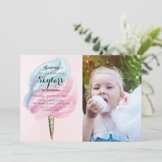 ANY AGE – コットンキャンディ誕生日招待状 招待状 (スタンド正面)