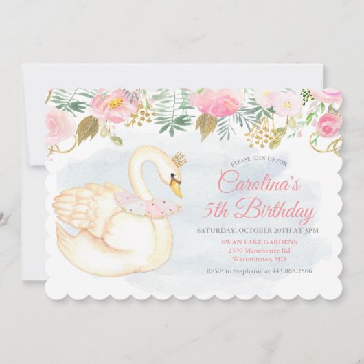 ANY AGE – スワンフローラ誕生日招待状 招待状 (正面)