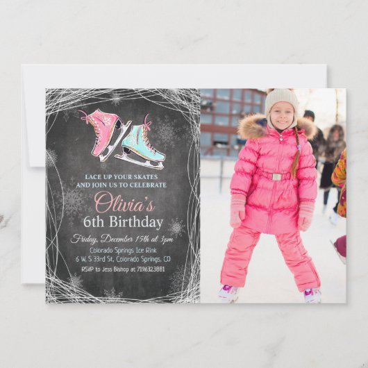 ANY AGE – チョークアイススケートで滑る誕生日招待状 招待状 (正面)