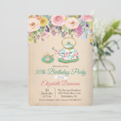 ANY AGE – ティーパーティーフローラ誕生日招待状 招待状 (スタンド正面)
