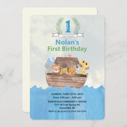 ANY AGE – ノアズアーク誕生日招待状 招待状 (正面/裏面)