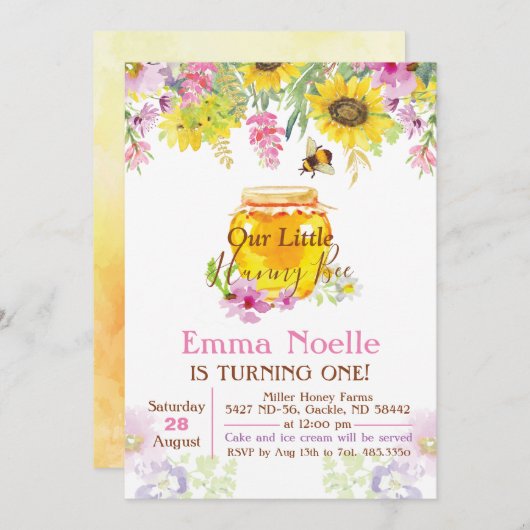 ANY AGE – ハニーのまわりに誕生日招待状 招待状 (正面/裏面)