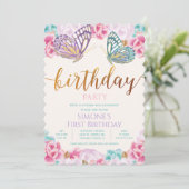 ANY AGE – バタフライ誕生日招待状 招待状 (スタンド正面)