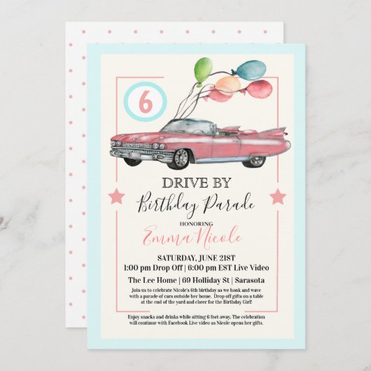 ANY AGE – バーチャルガール誕生日パーティーでドライブ 招待状 (正面/裏面)