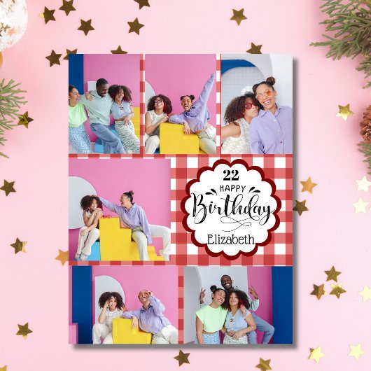 Any Age フェミニン Burgundy 7フォトコラージュ誕生日 カード