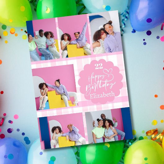 Any Age フェミニン Pink 7 Photo Collage誕生日