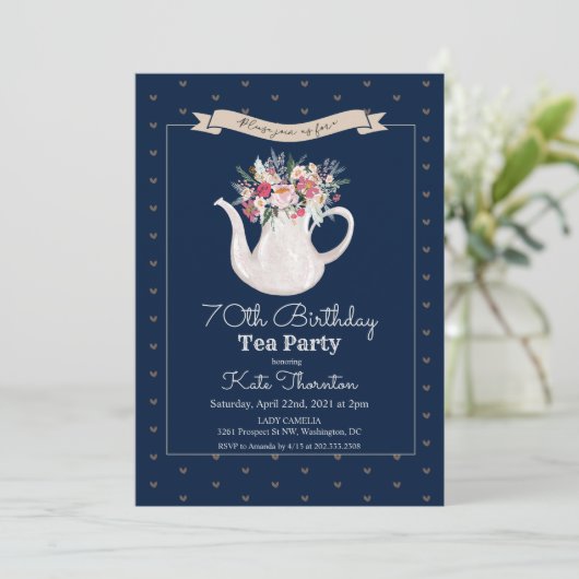 ANY AGE -フローラティーポット茶パーティー誕生日 招待状 (スタンド正面)