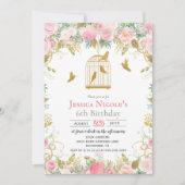 ANY AGE -フローラバードケージガール誕生日招待状 招待状 (正面)