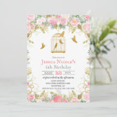 ANY AGE -フローラバードケージガール誕生日招待状 招待状 (スタンド正面)