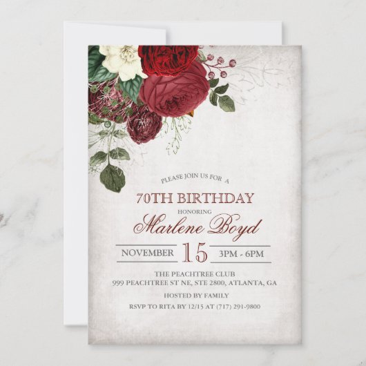 ANY AGE -フローラ素朴誕生日招待状 招待状 (正面)