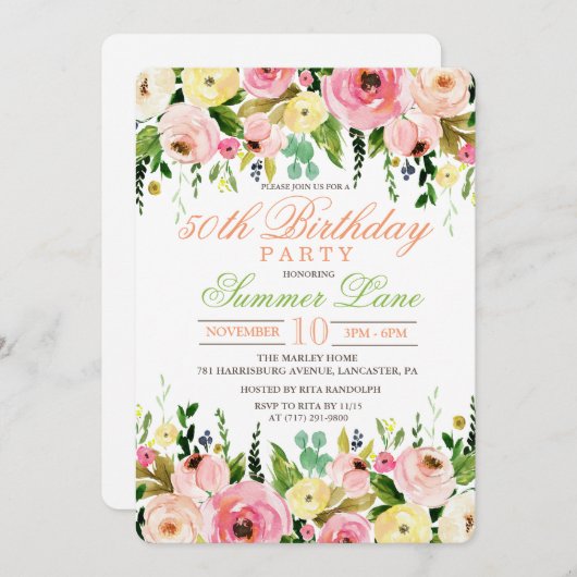 ANY AGE -フローラ誕生日招待状 招待状 (正面/裏面)