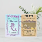 ANY AGE – マーメイドまたは海賊誕生日招待状 招待状 (スタンド正面)