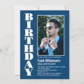 Any Age モダン Blue White Photo Birthday Party 招待状 (正面)