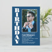 Any Age モダン Blue White Photo Birthday Party 招待状 (スタンド正面)